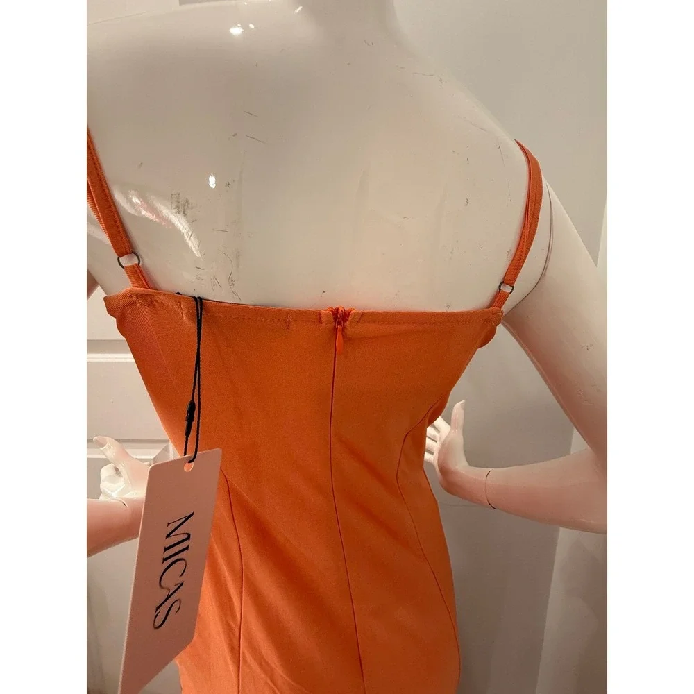 Micas Orange Maxi Dress Corset Style Slit Evening Party Cocktail‎ Dress L